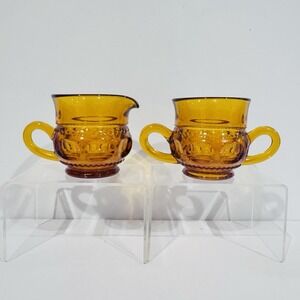 Vintage Indiana Glass‎ Kings Crown Amber Creamer & Sugar Set No Damage